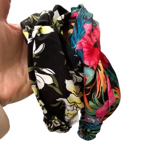 Forever 21 Floral Pink Black Silk Hair Bands - Picture 6 of 6